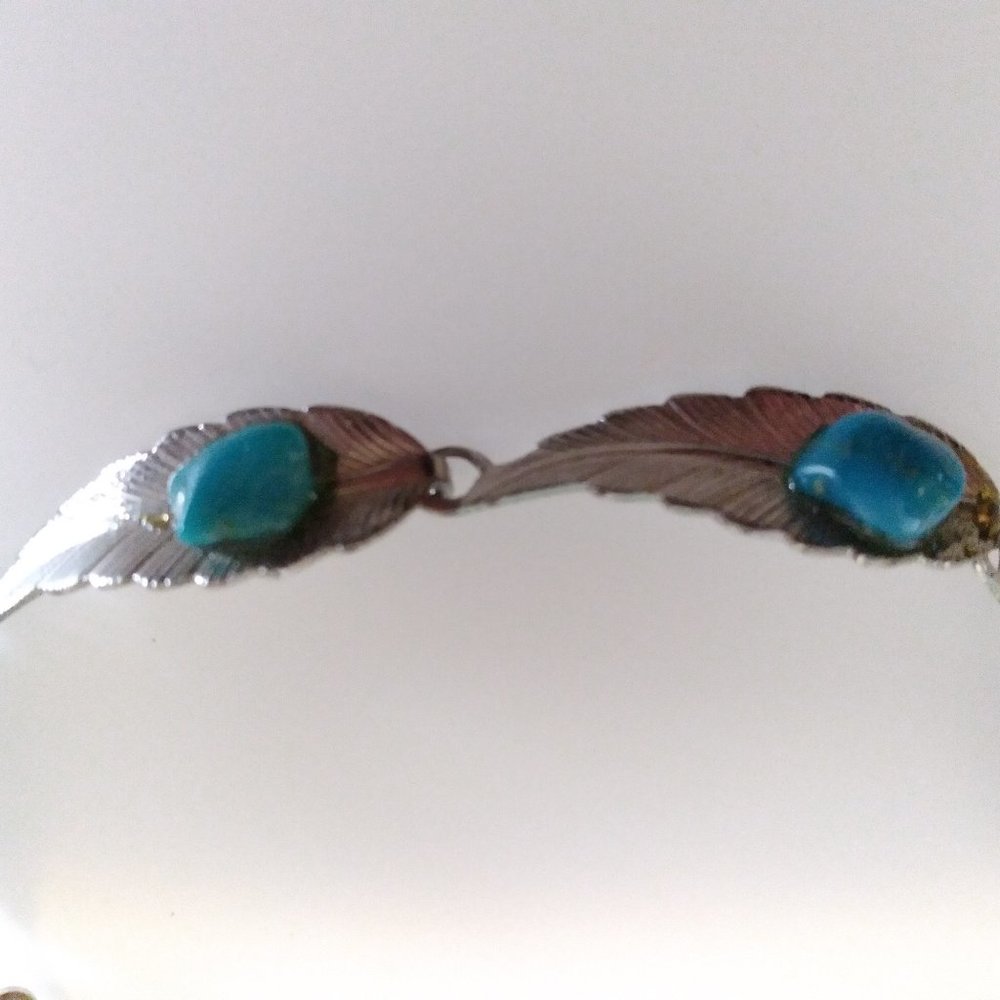 Unique Vintage natural turquoise on leaf bracelet